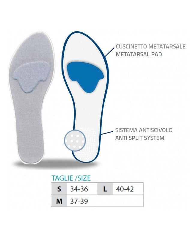 Semelles intérieures pour femmes doublées de silicone avec coussinet métatarsien Réf. 105 ST